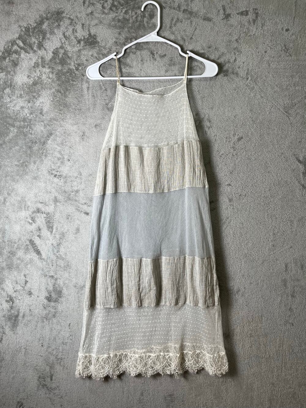 Melograno Linen Blend Layered Fringe Boho Chic Lagenlook Shabby Chic Size Small
